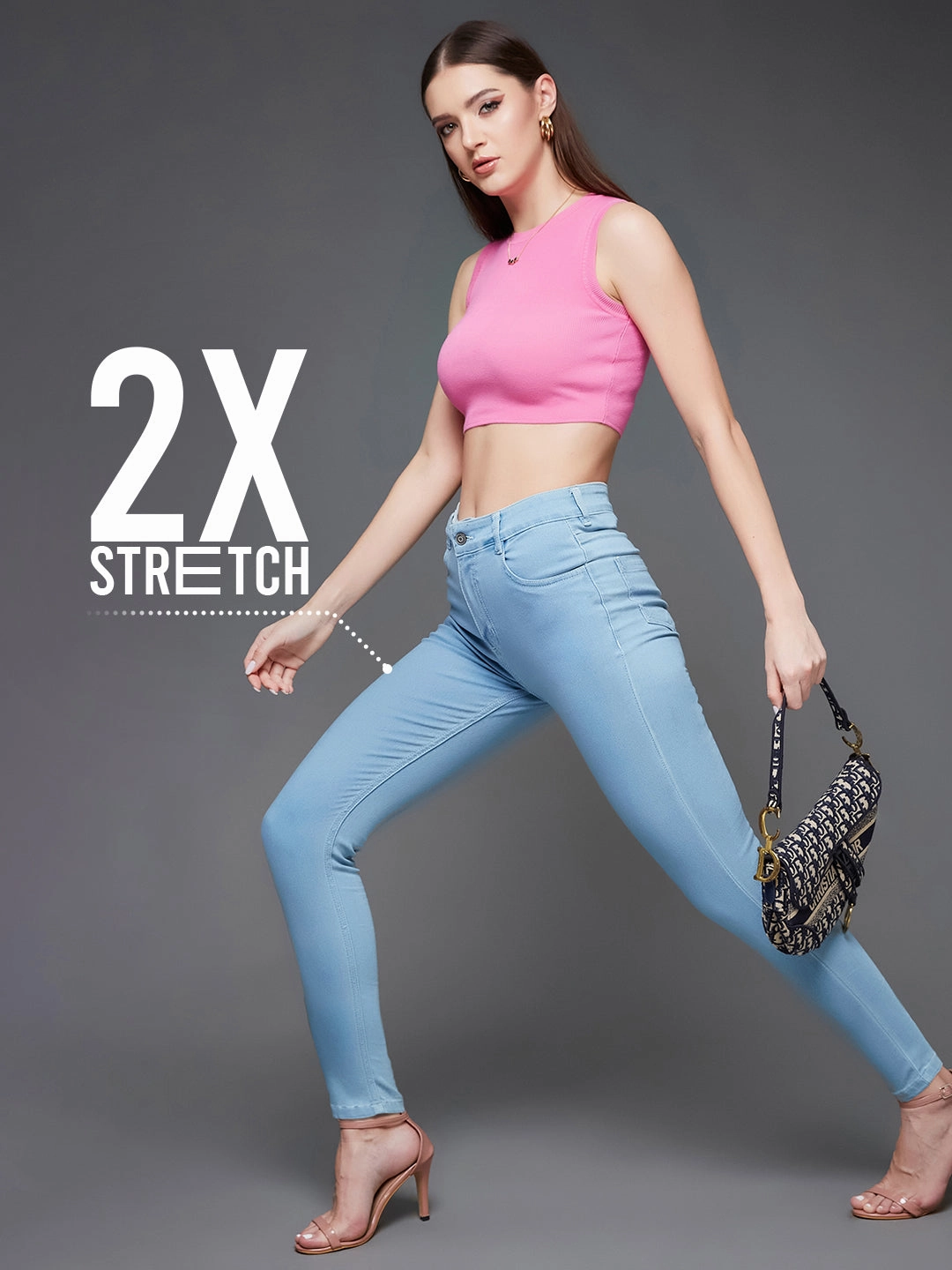 Style Match Outerwear Friendly CHASEstretch? Light Blue Skinny Fringed Hemline High-Rise Cropped Denim Jeans