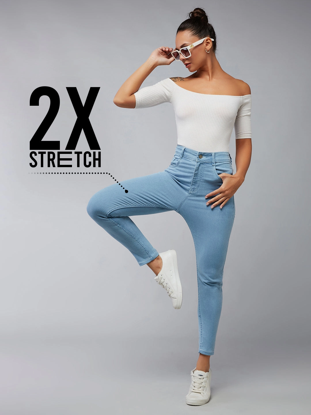 CHASEstretch? Light Blue Skinny High-Rise Distressed Cropped Denim Jeans Cool Outfit Light Stretch