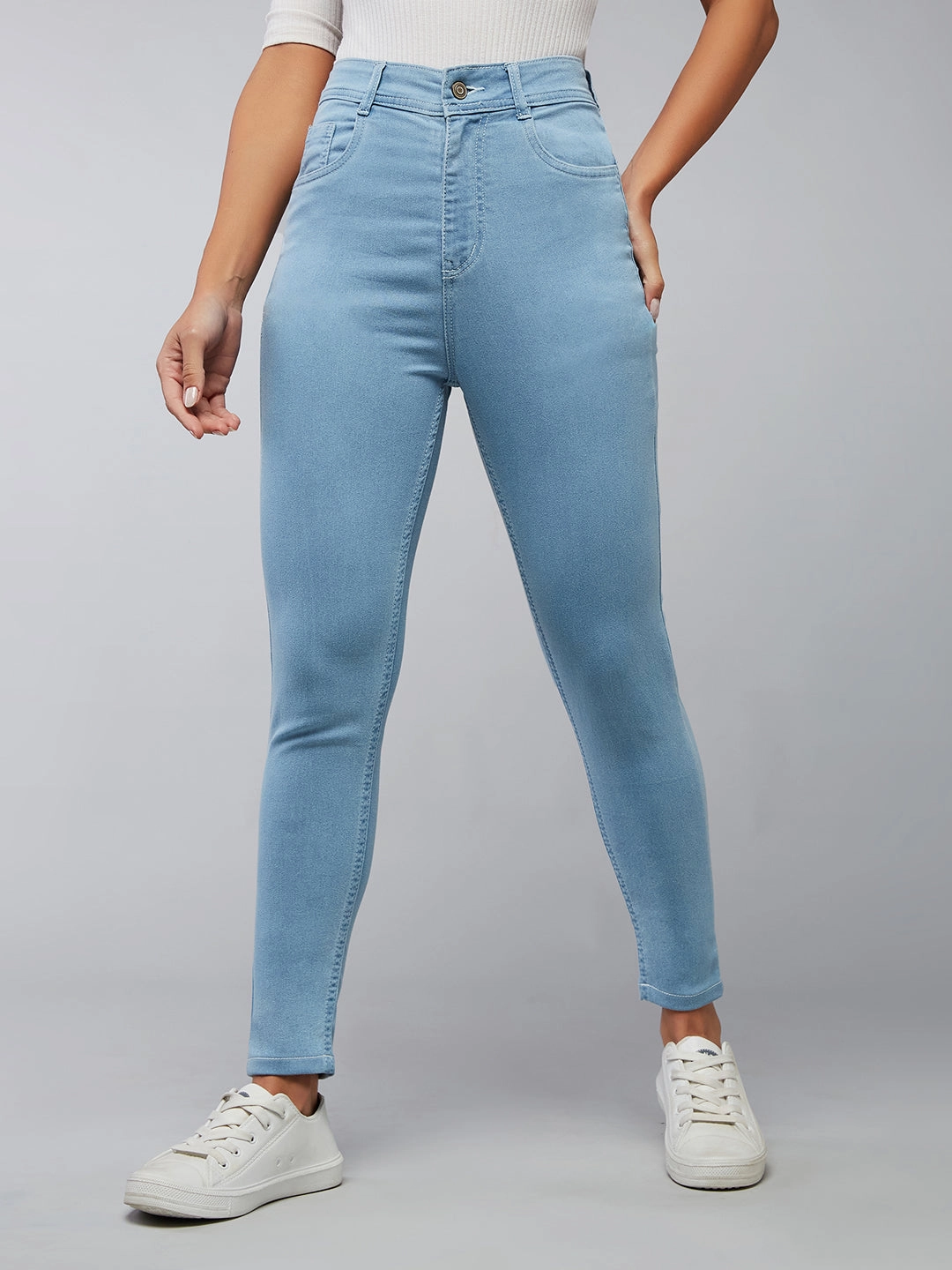 CHASEstretch? Light Blue Skinny High-Rise Distressed Cropped Denim Jeans Universal Look quick dry