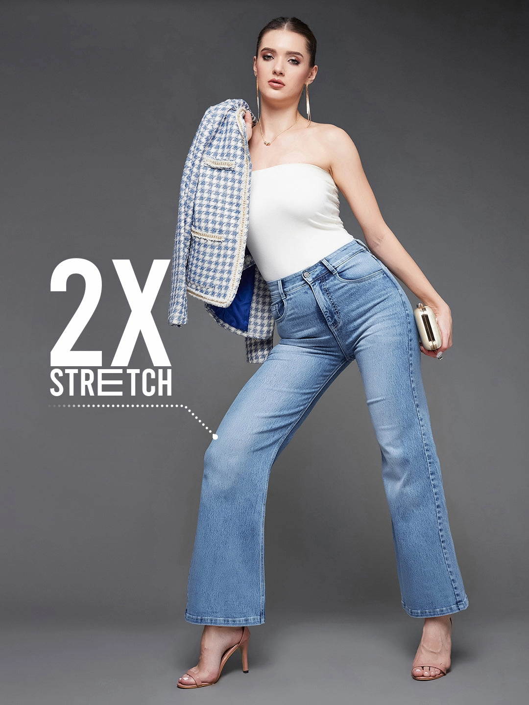 CHASEstretch? Light Blue Wide-Leg High-Rise Stretchable Denim Jeans Daily Mix