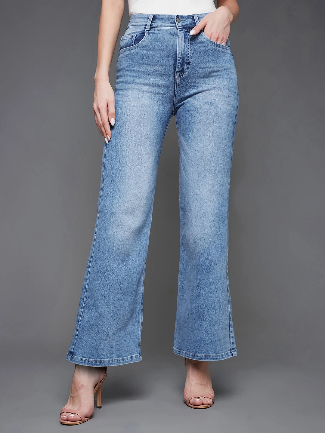 Basic Attire Weekend Ready CHASEstretch? Light Blue Wide-Leg High-Rise Stretchable Denim Jeans