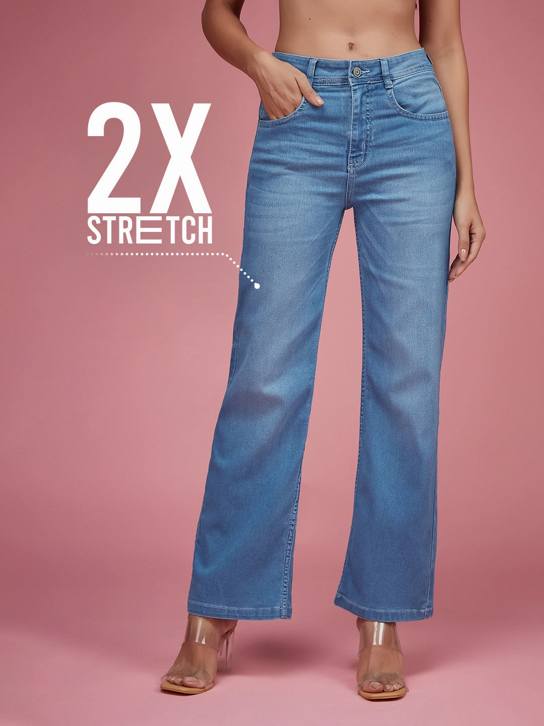 City Walk Autumn Days Lightweight Smart Casual Classic Wear CHASEstretch? Light Blue Wide-Leg Mid-Rise Denim Jeans