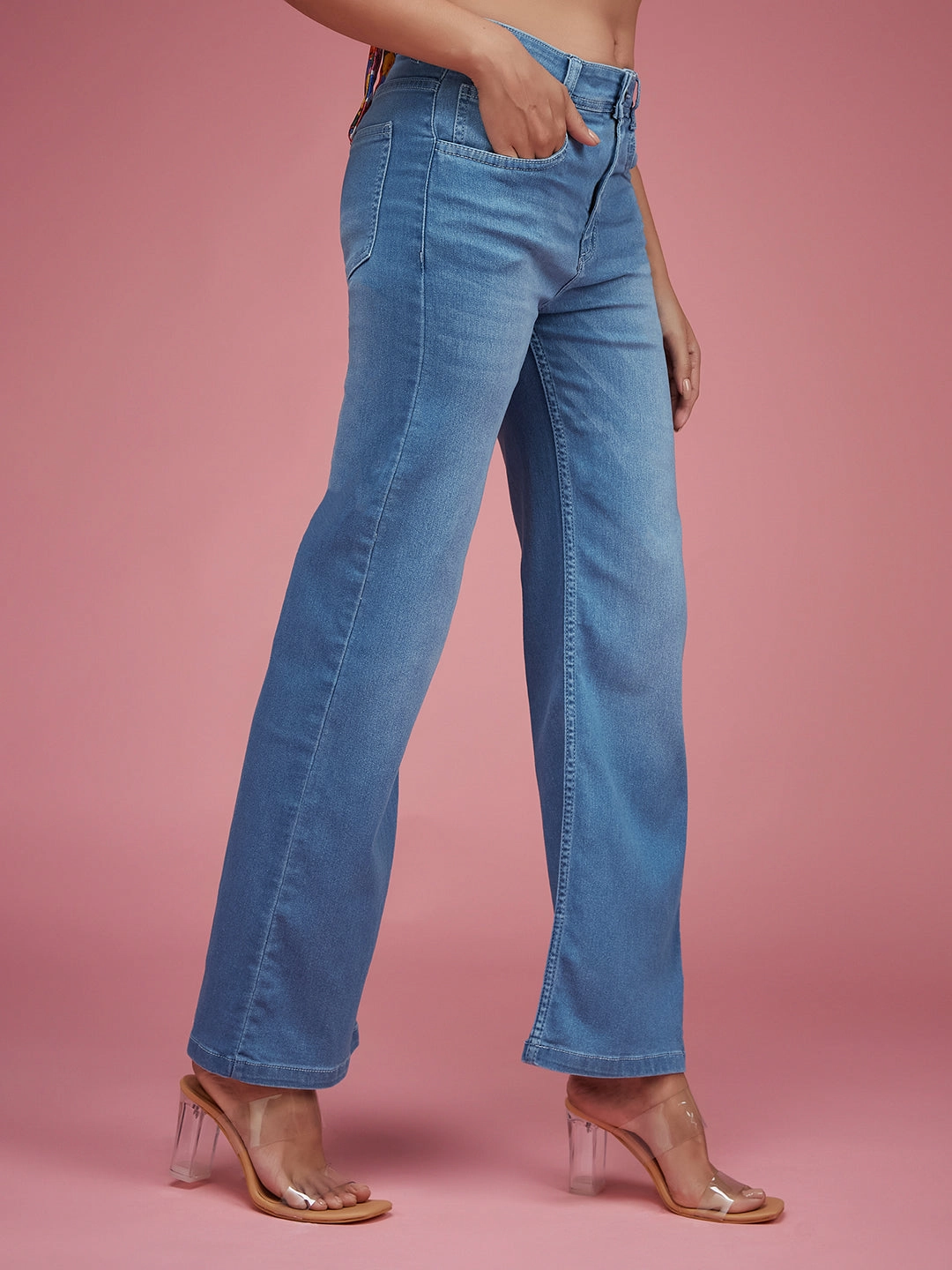 Simple Layers Tapered Leg Profile CHASEstretch? Light Blue Wide-Leg Mid-Rise Denim Jeans