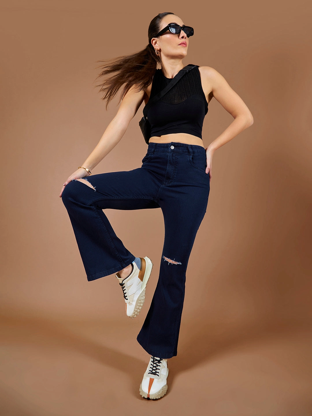 Everyday Vibrant elastic waistband CHASEstretch? Navy-Blue Bootcut High-Rise Denim Jeans