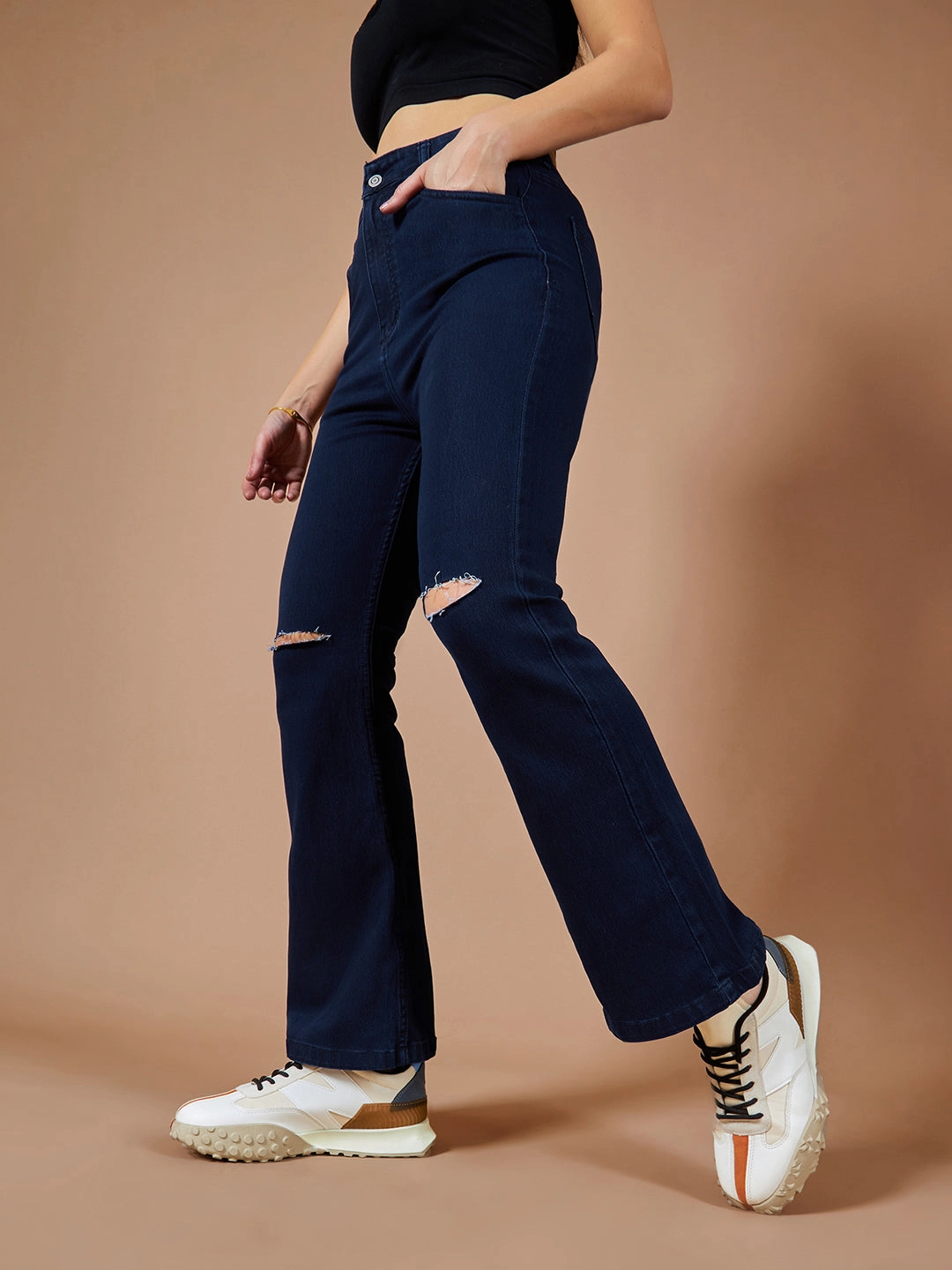 Office Wear Weekend Warrior Trend Setter Go-to Comfort CHASEstretch? Navy-Blue Bootcut High-Rise Denim Jeans