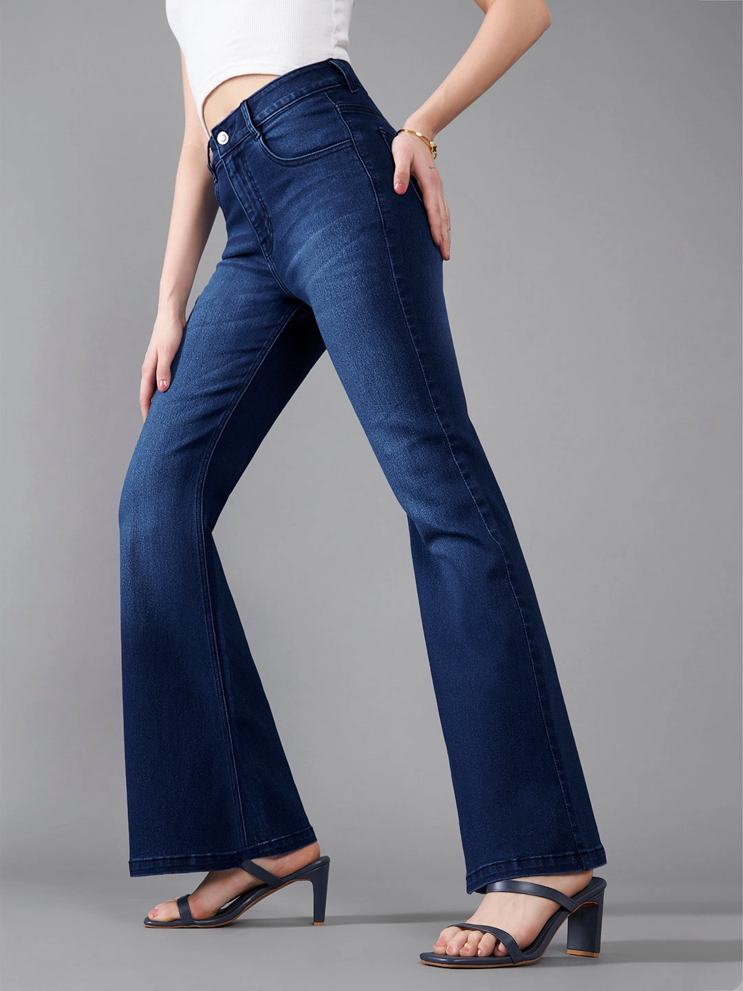 Quality Wear Always Ready CHASEstretch? Navy-Blue Mid-Rise Bootcut Stretchable Flared Denim Jeans
