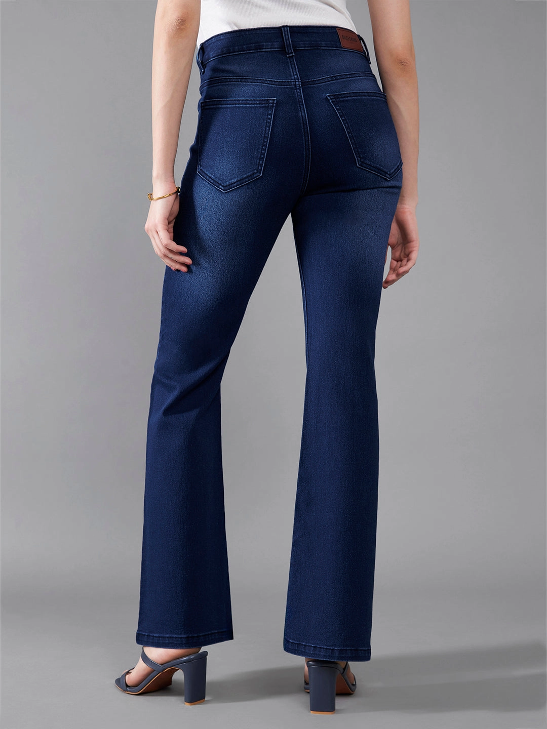 Work Meeting Unisex Wear Weekend Warrior CHASEstretch? Navy-Blue Mid-Rise Bootcut Stretchable Flared Denim Jeans