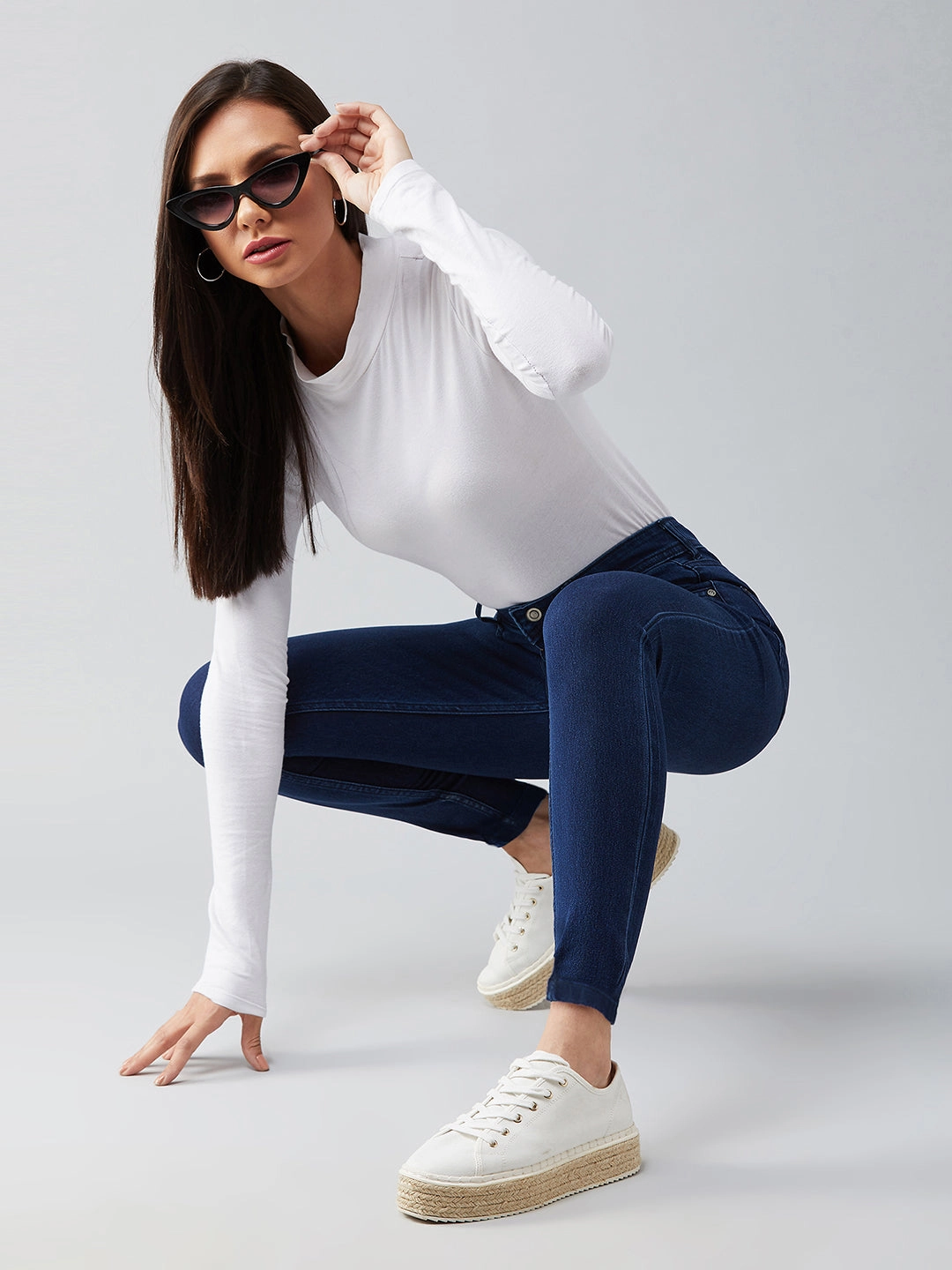 CHASEstretch? Navy-Blue Skinny-Fit High-Rise Denim Jeans Beach Day Breathable