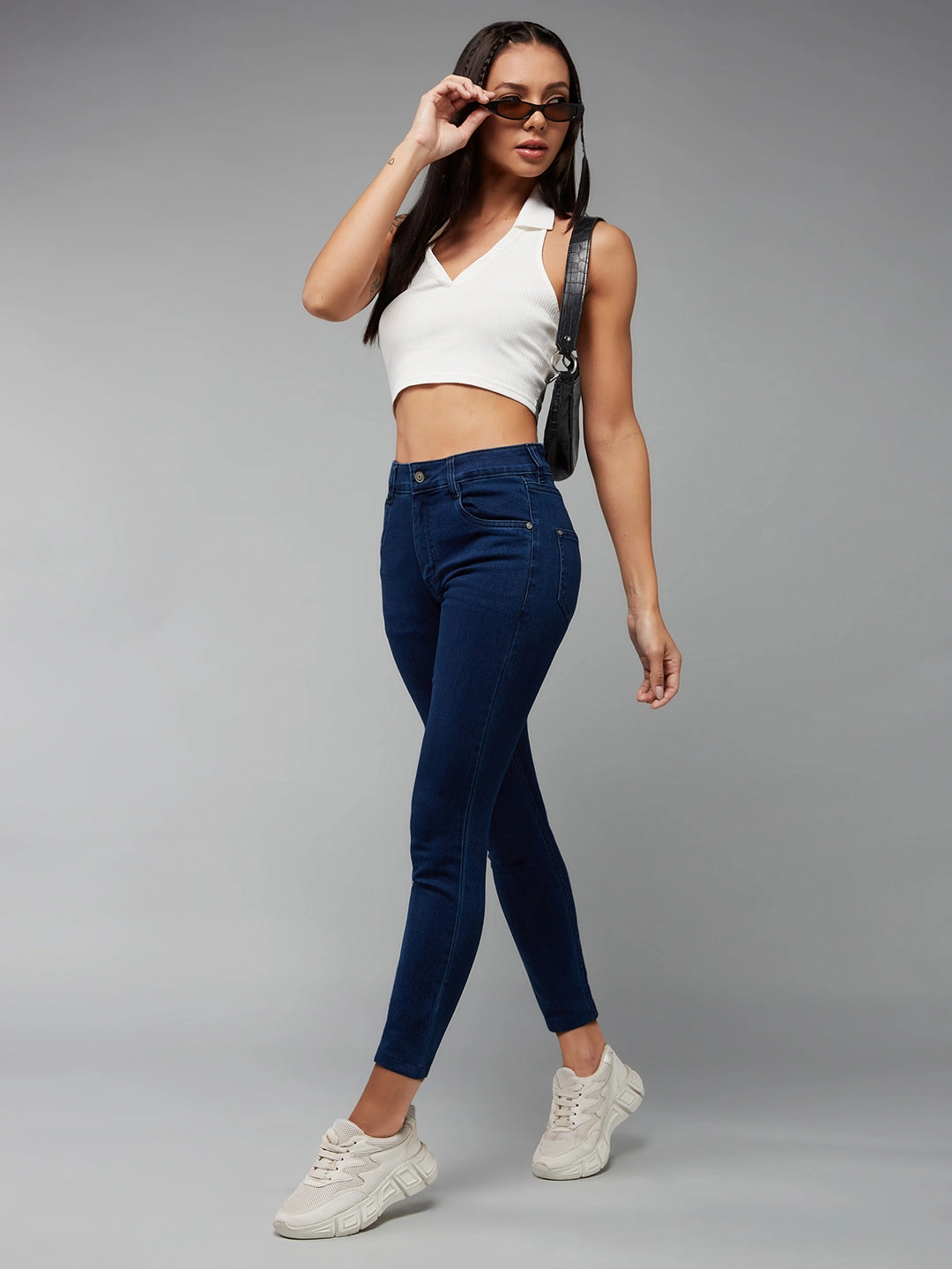 CHASEstretch? Navy-Blue Skinny-Fit Mid-Rise Cropped-Length Denim Jeans Neutral Style