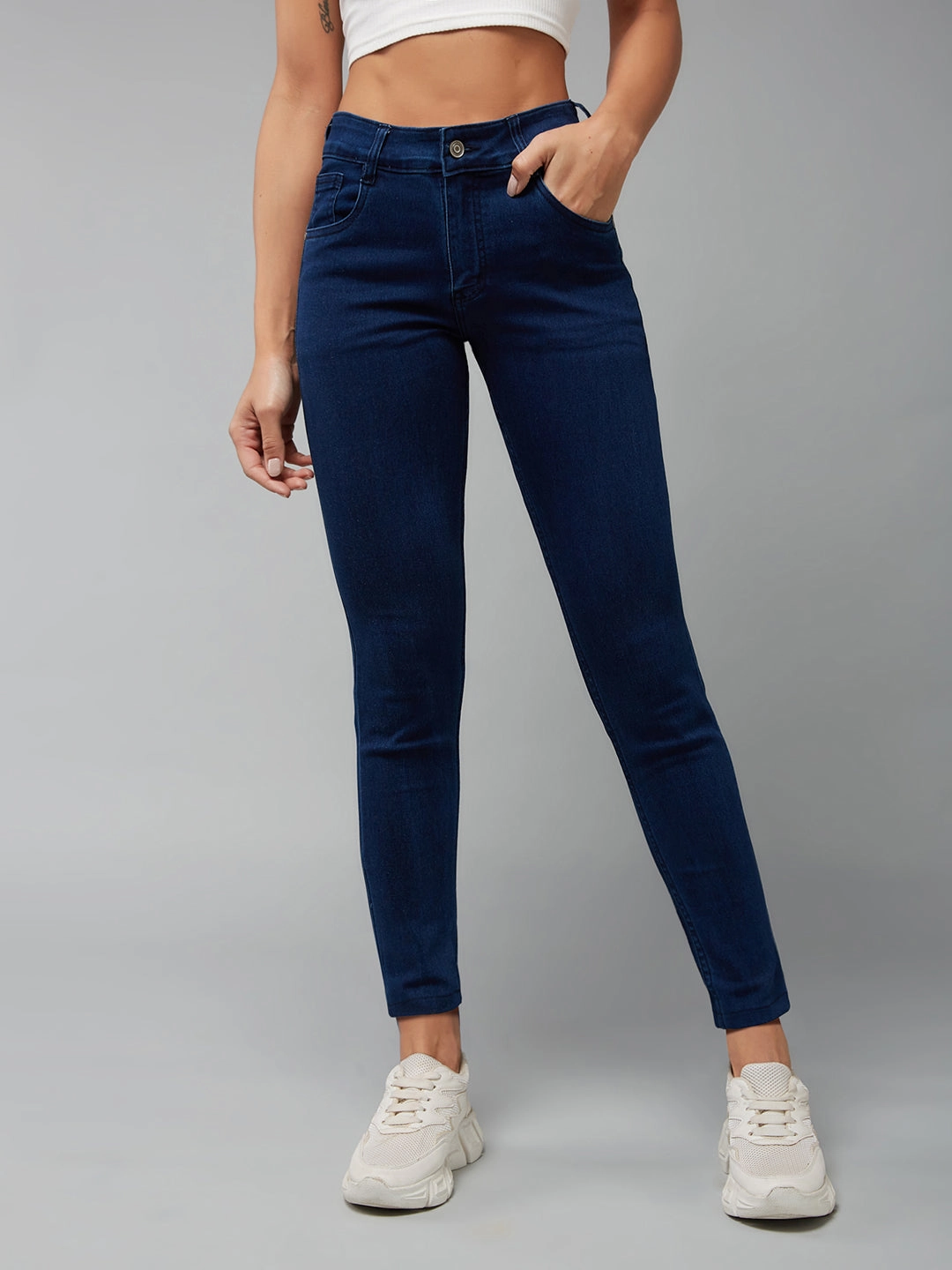 Utility Fit Durable Weave CHASEstretch? Navy-Blue Skinny-Fit Mid-Rise Cropped-Length Denim Jeans