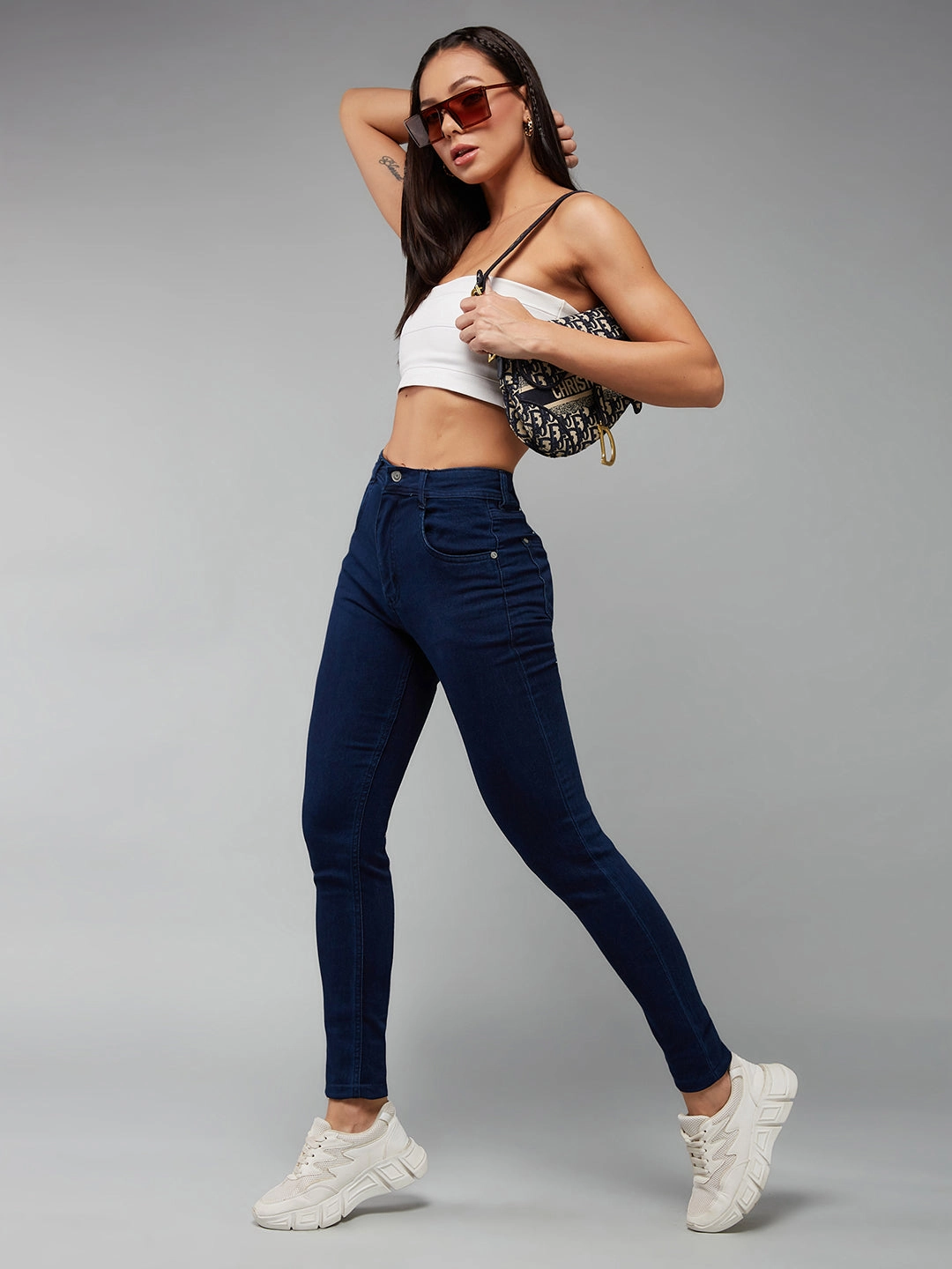 CHASEstretch? Navy-Blue Skinny-Fit Mid-Rise Denim Jeans Everyday Look