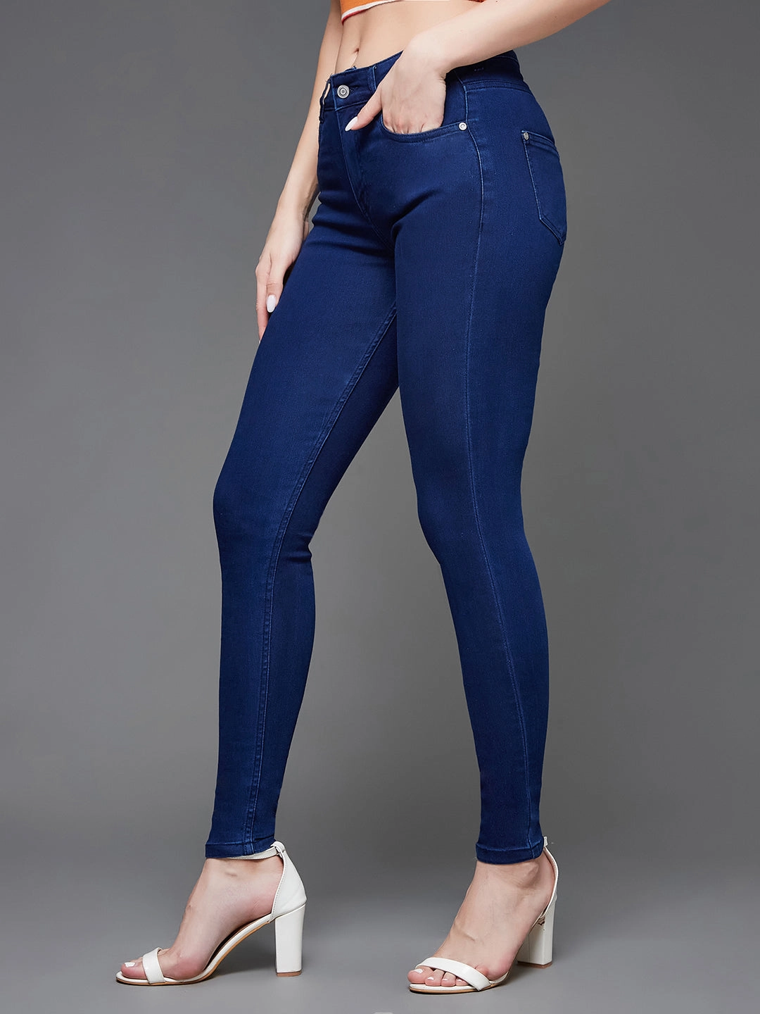 CHASEstretch? Navy-Blue Skinny-Fit Mid-Rise Denim Jeans Office Wear Casual