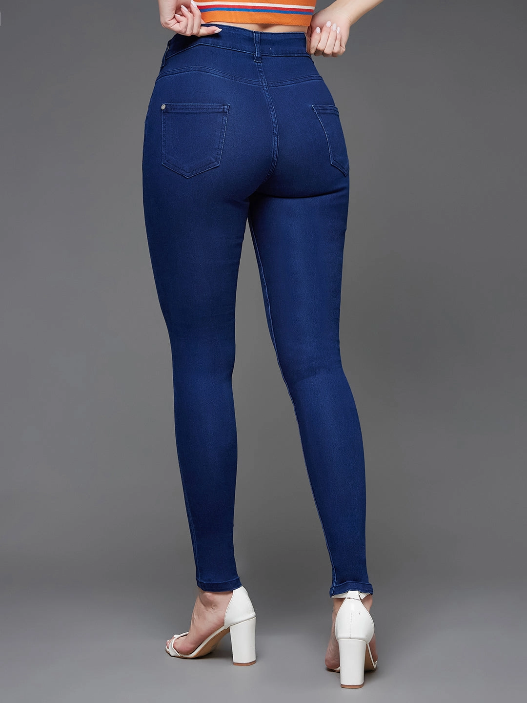 CHASEstretch? Navy-Blue Skinny-Fit Mid-Rise Denim Jeans Smart Casual Classic Wear