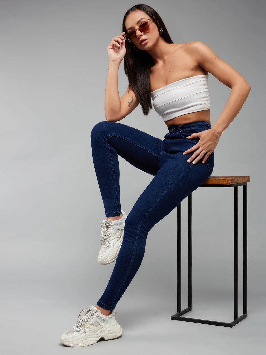 CHASEstretch? Navy-Blue Skinny High-Rise Denim Jeans Casual Edge Streetwear Fan Beach Day