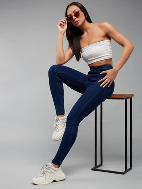 CHASEstretch? Navy-Blue Skinny High-Rise Denim Jeans Casual Edge Streetwear Fan Beach Day