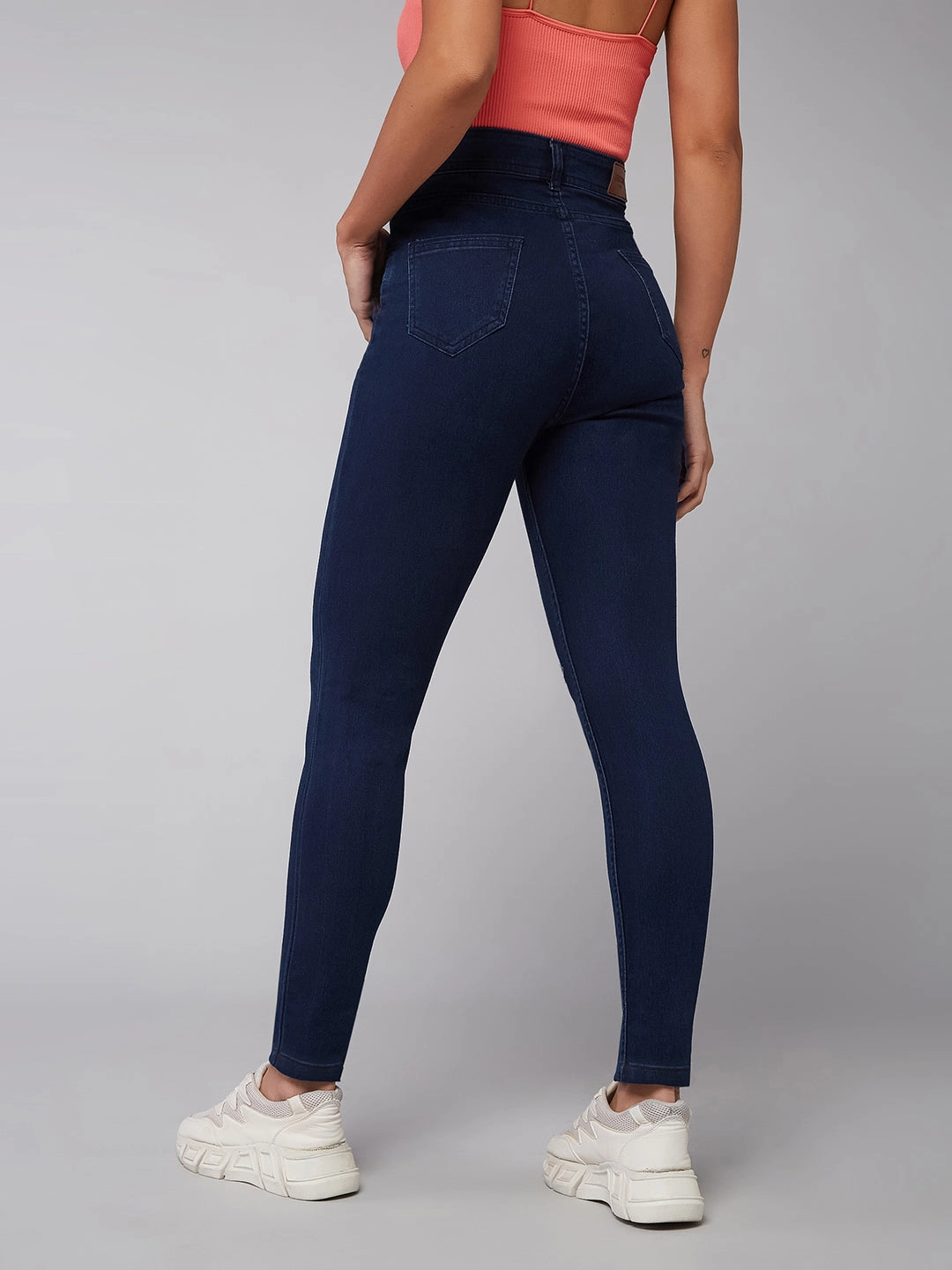 Teen Outfit Night Out Party Look Active Days CHASEstretch? Navy-Blue Skinny High-Rise Knee-Slit Denim Jeans