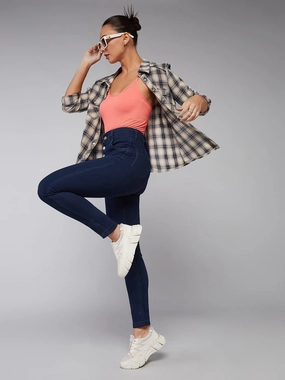 Casual Look Lightweight Denim Blend CHASEstretch? Navy-Blue Skinny High-Rise Knee-Slit Denim Jeans