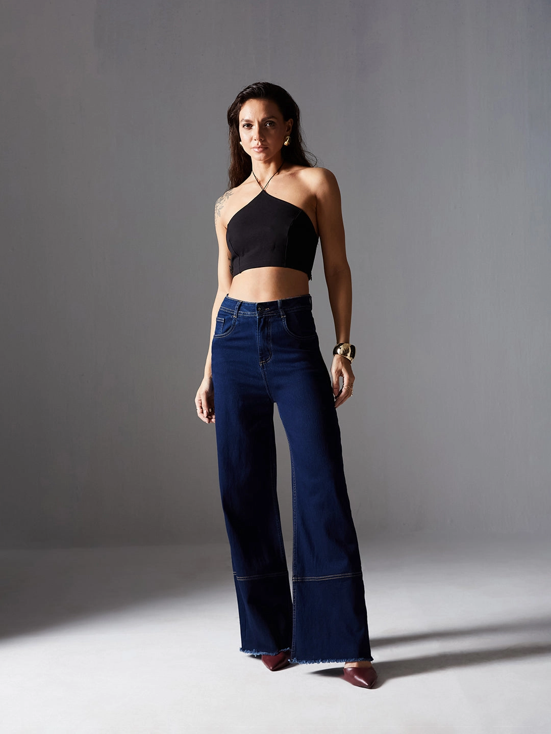 Parent Style Family Style CHASEstretch? Navy-Blue Wide-Leg High-Rise Denim Jeans