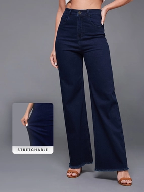CHASEstretch? Navy-Blue Wide-Leg High-Rise Denim Jeans Easy Essentials Simple Attire