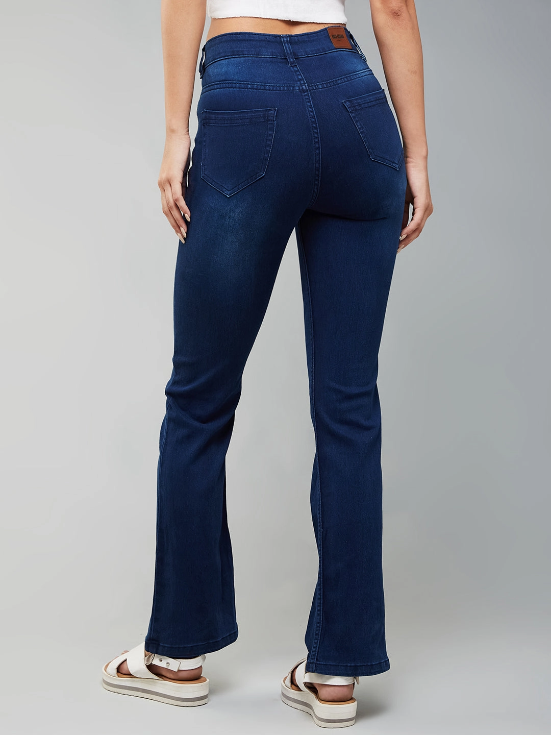 Office Wear Casual CHASEstretch? Navy-Blue Wide-Leg Mid-Rise Denim Jeans