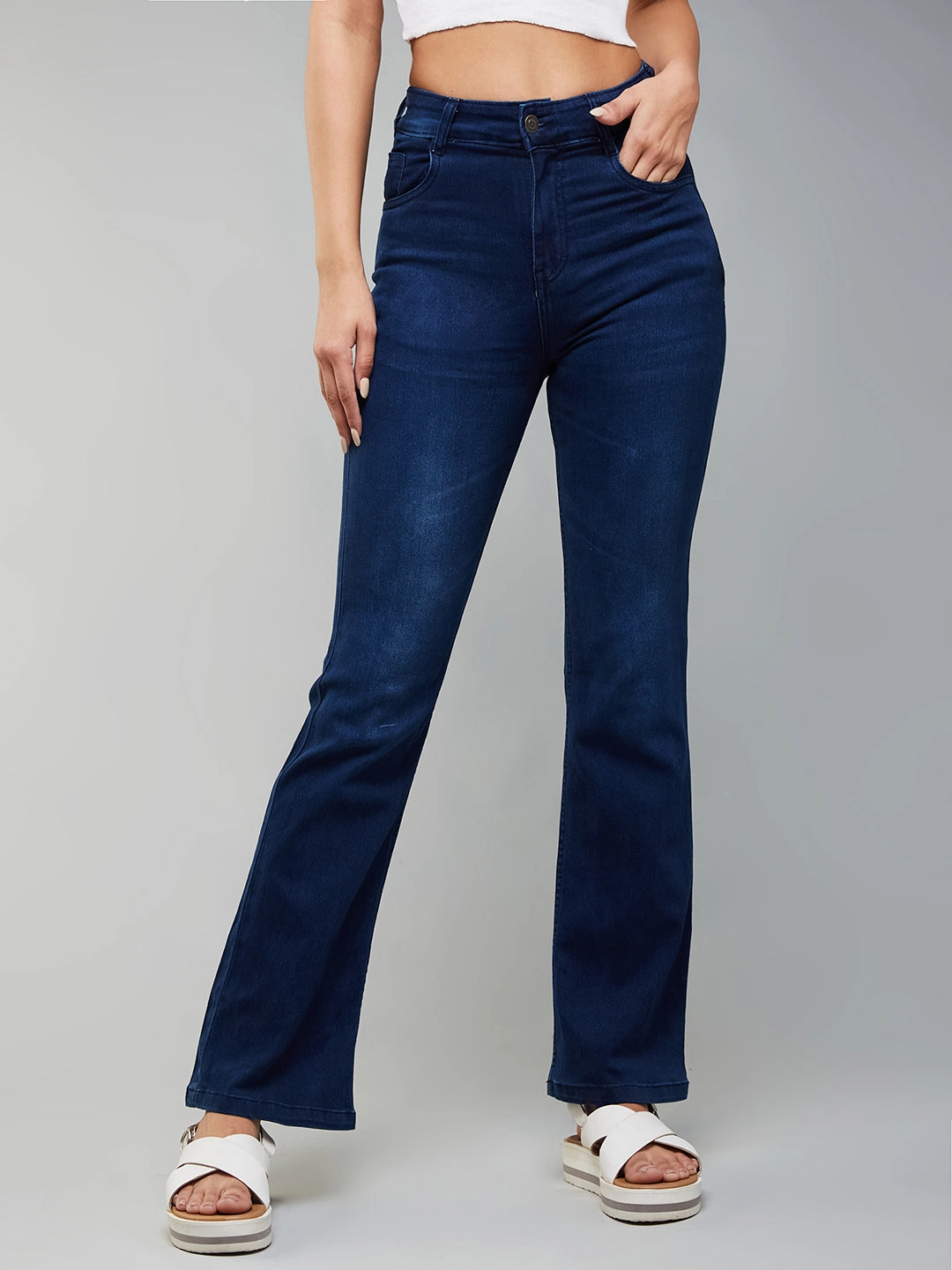 Stylish Essentials CHASEstretch? Navy-Blue Wide-Leg Mid-Rise Denim Jeans