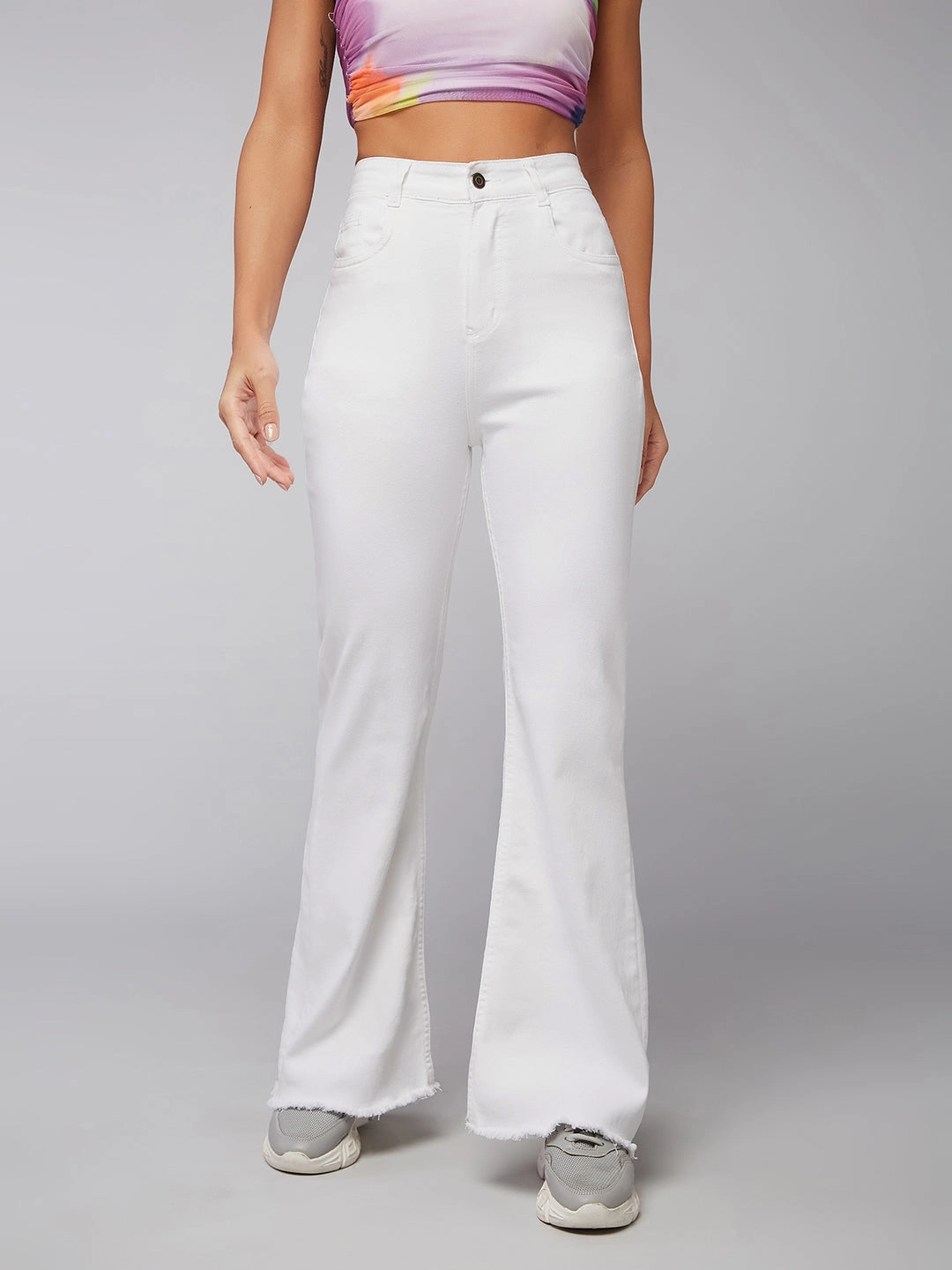 Weekend Style Casual Parent Style Streetwear Fan Minimalist Style CHASEstretch? White Bootcut High-Rise Denim Jeans