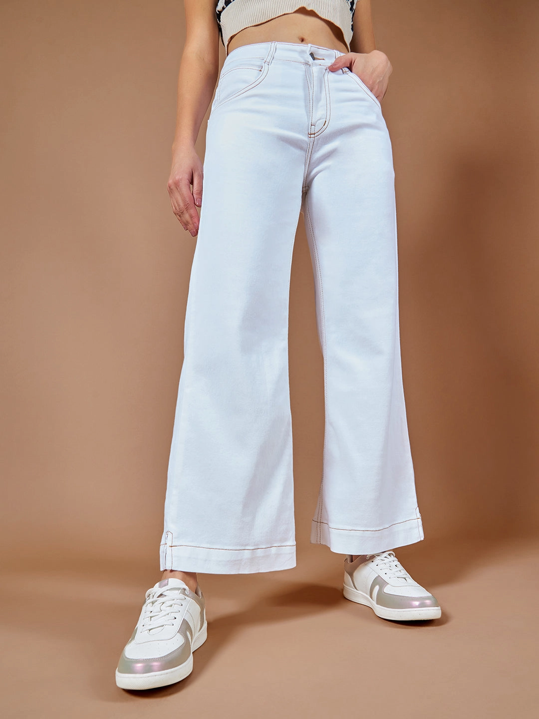 CHASEstretch? White Flared Mid-Rise Ankle length Stretchable Denim Jeans Soft Sustainable