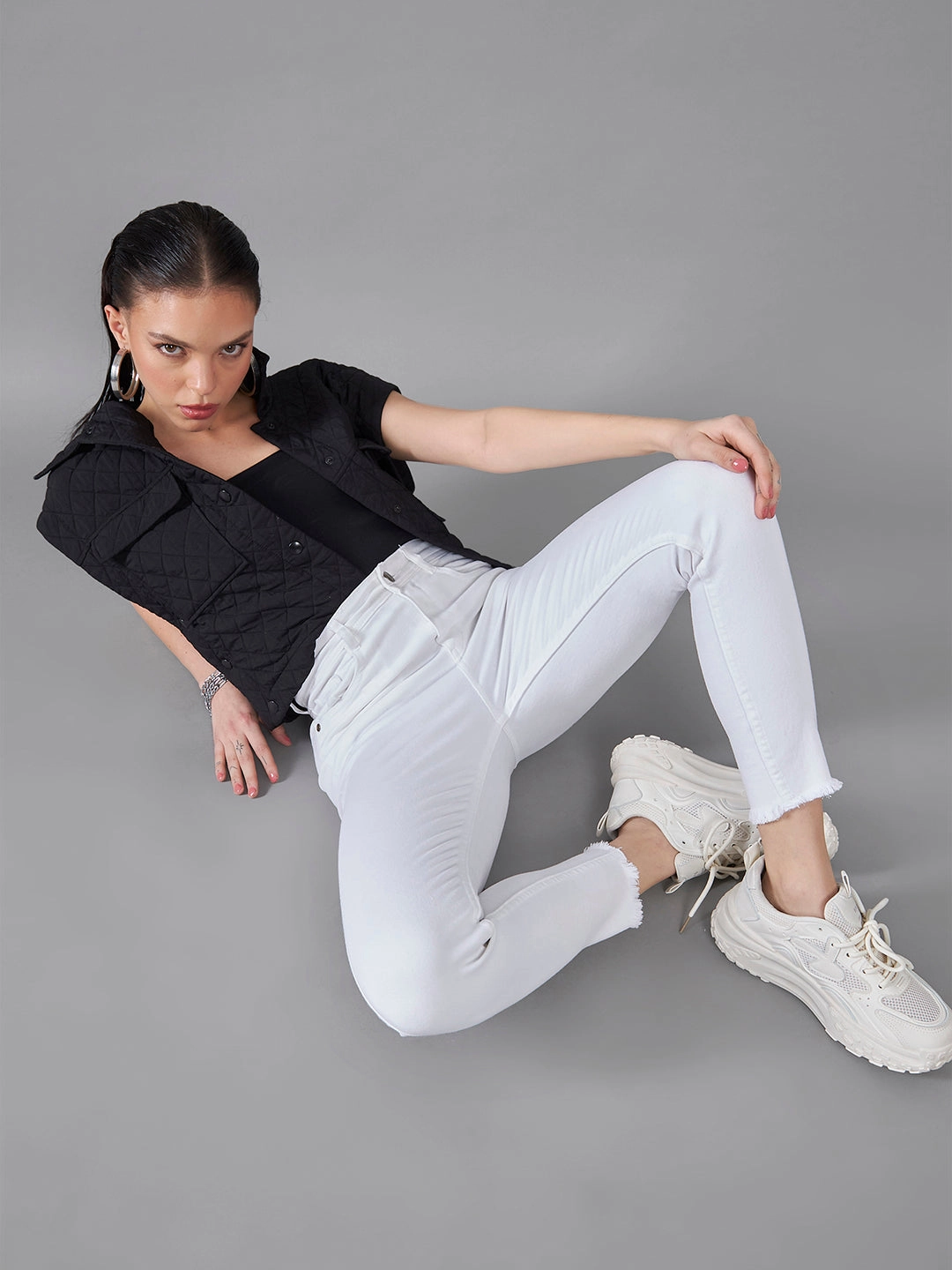 CHASEstretch? White Skinny High-Rise Cropped Denim Jeans Nature Lover Party Look Fits Everyone