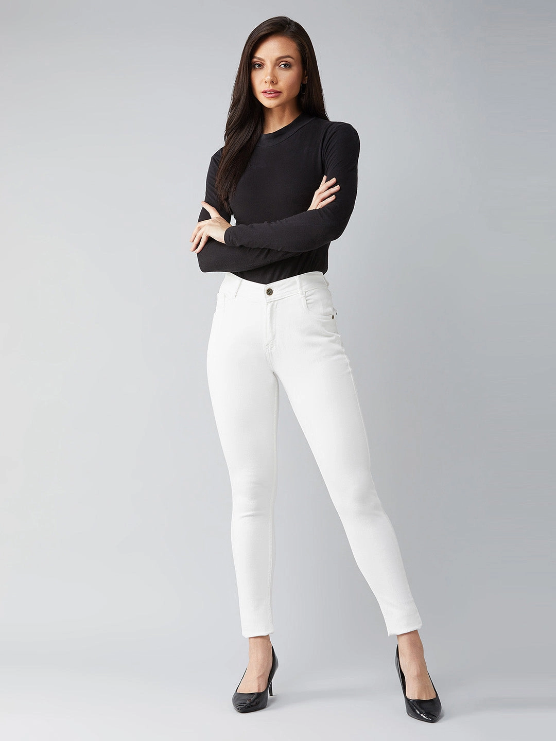 CHASEstretch? White Skinny High-Rise Denim Jeans Sleek Comfort