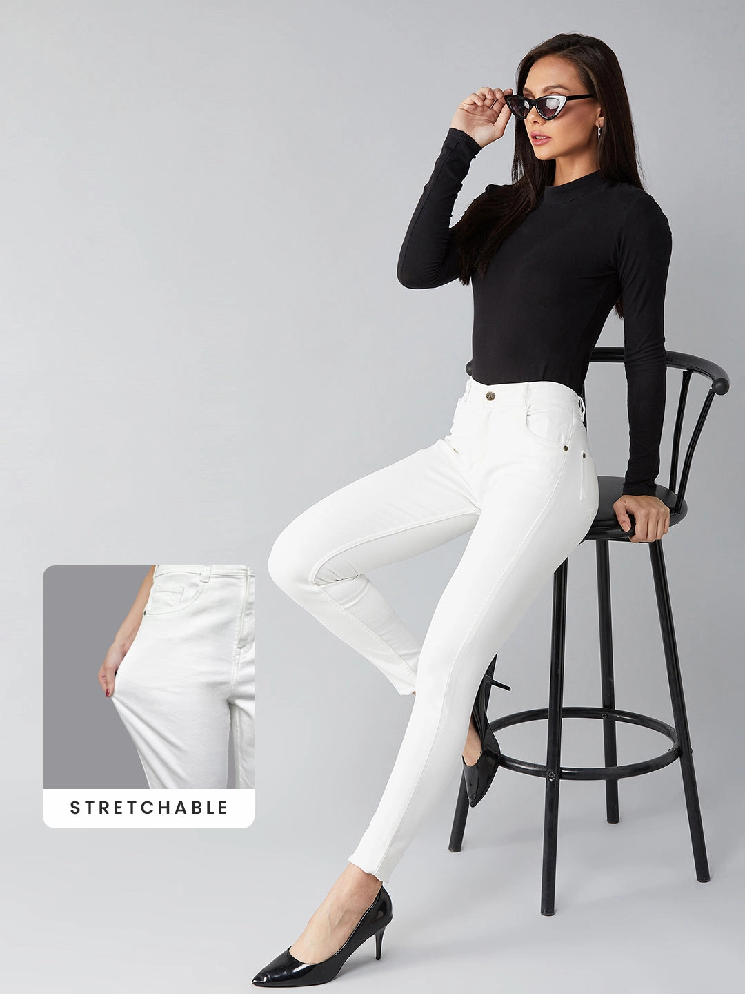 CHASEstretch? White Skinny High-Rise Denim Jeans Stretch Holiday Vibes Streetwear Fan Weekend Style Rainy Day