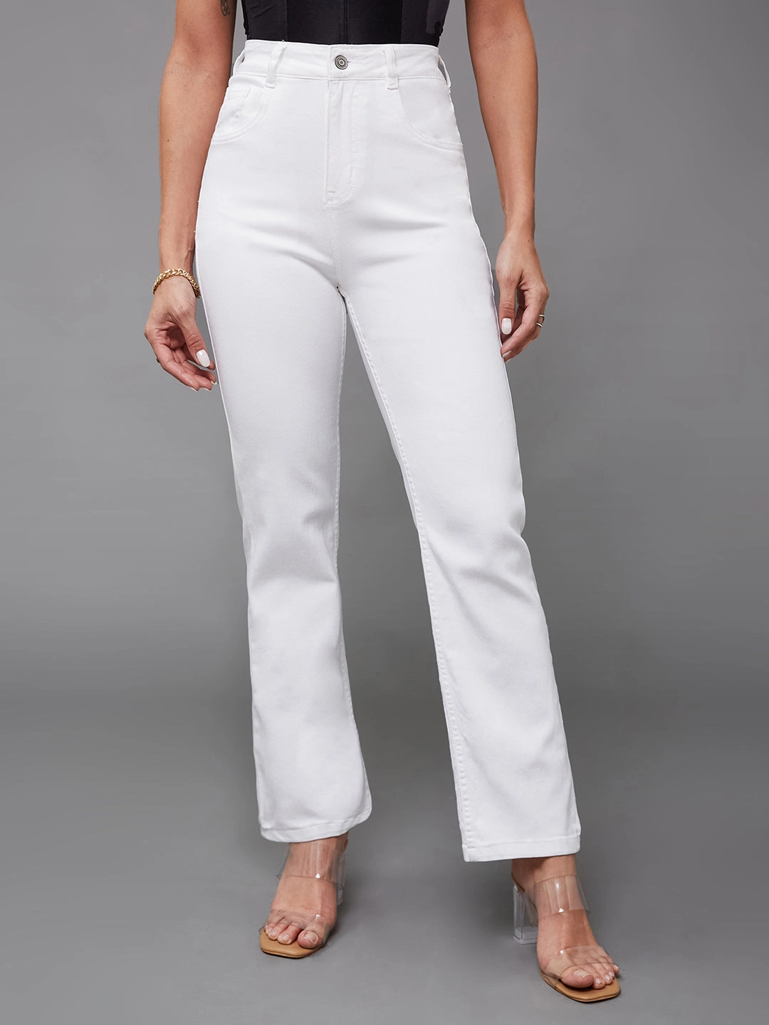 CHASEstretch? White Straight High-Rise Denim Jeans Tailored Silhouette