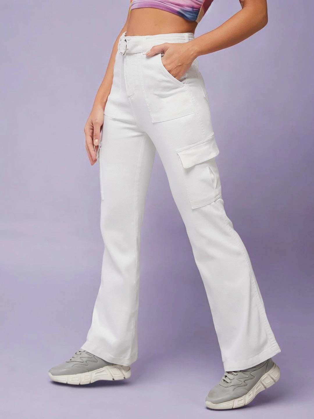 CHASEstretch? White Wide-Leg High-Rise Denim Jeans Spring Attire Functional Casual