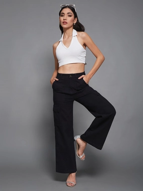 Work Ready Soft Athlete Fit Modern Autumn Days CHASEstretch? Women's Black Wide-Leg High-Rise Denim Cargo Jeans