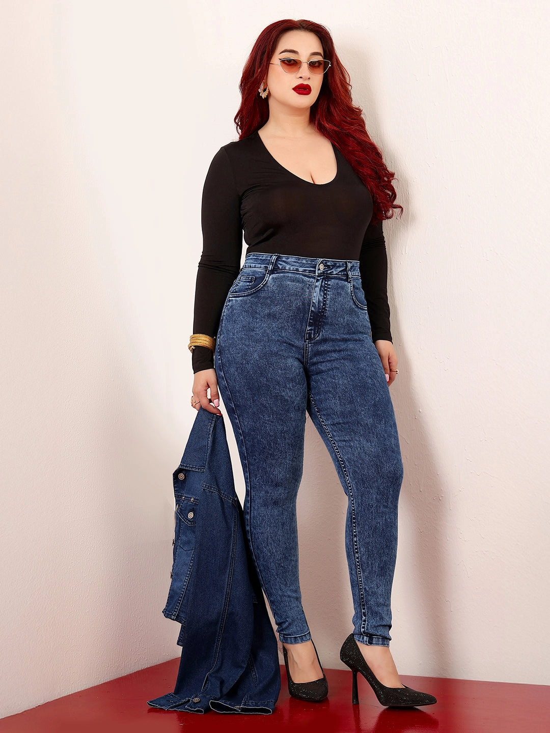 CHASEstretch? Women's Blue Skinny-Fit High-Rise Clean-Look Cropped Stretchable Denim Jeans Youth Style Road Trip Outdoor Enthusiast Neutral Smooth