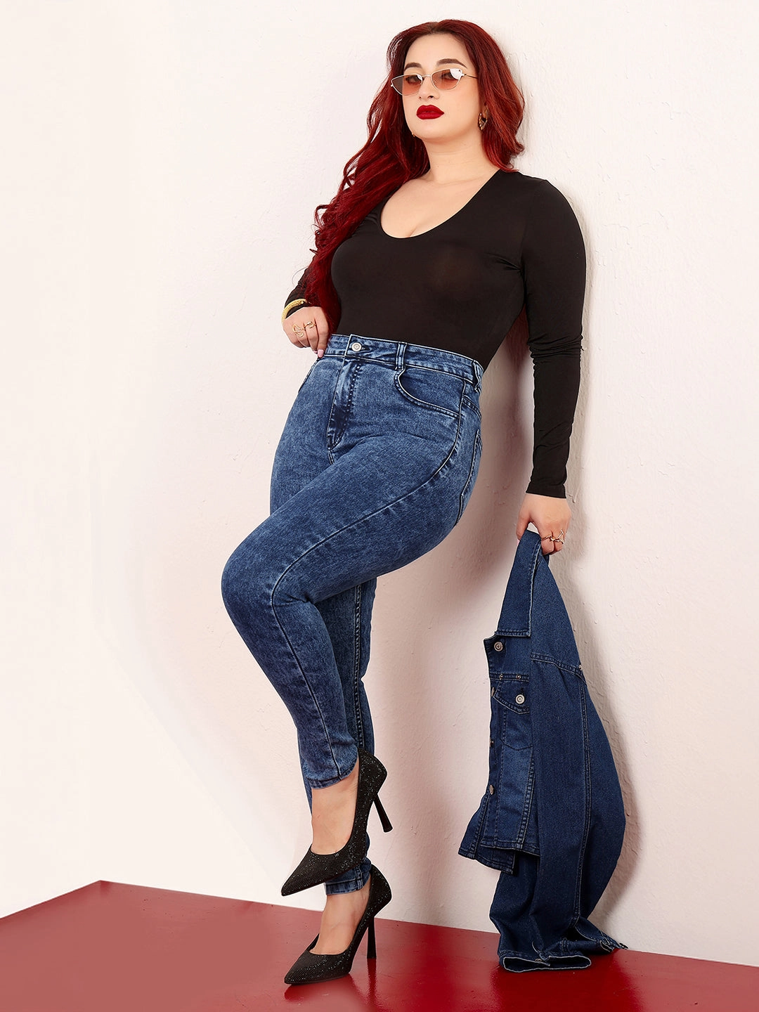 CHASEstretch? Women's Blue Skinny-Fit High-Rise Clean-Look Cropped Stretchable Denim Jeans Street Inspired Modern Outfit