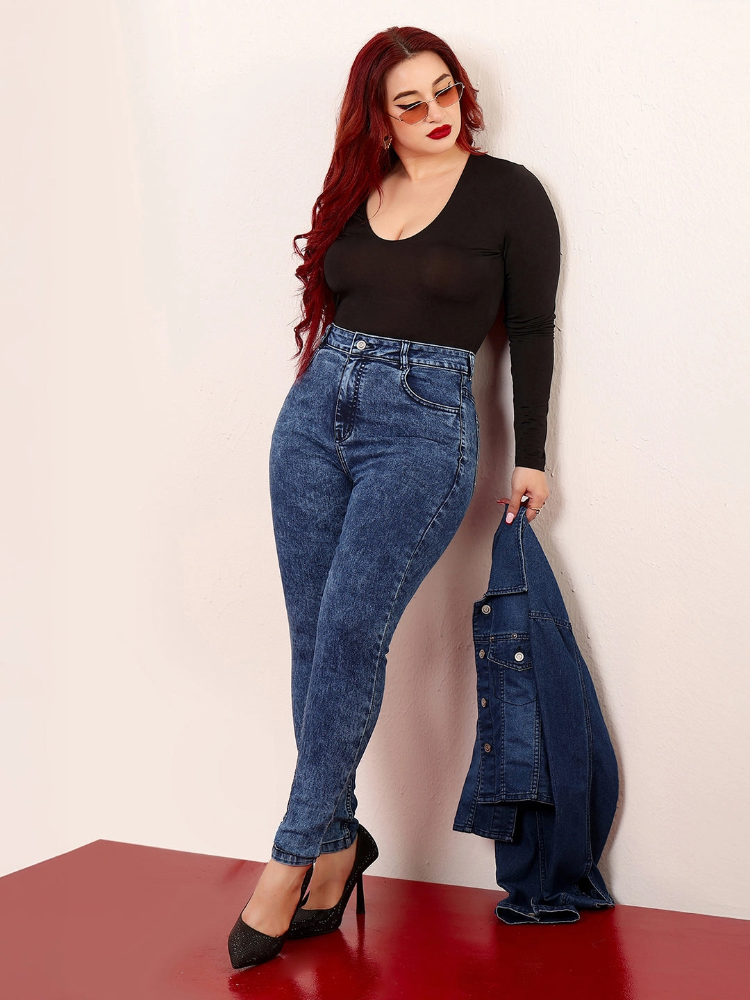 Wide Leg Silhouette City Walk Casual Friday CHASEstretch? Women's Blue Skinny-Fit High-Rise Clean-Look Cropped Stretchable Denim Jeans