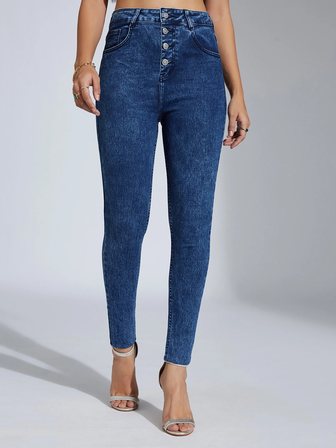 Everyday Wear CHASEstretch? Women's Blue Skinny-Fit High-Rise Clean-Look Regular-Length Stretchable Denim Jeans