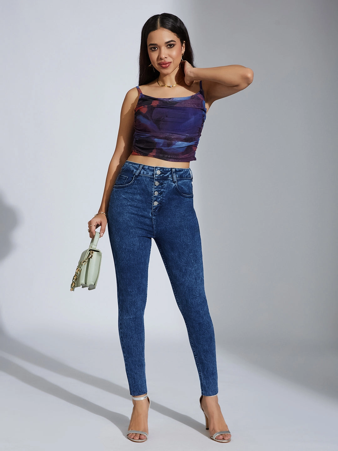 Organic Cotton Material High Quality Bold Look Summer Vibes CHASEstretch? Women's Blue Skinny-Fit High-Rise Clean-Look Regular-Length Stretchable Denim Jeans