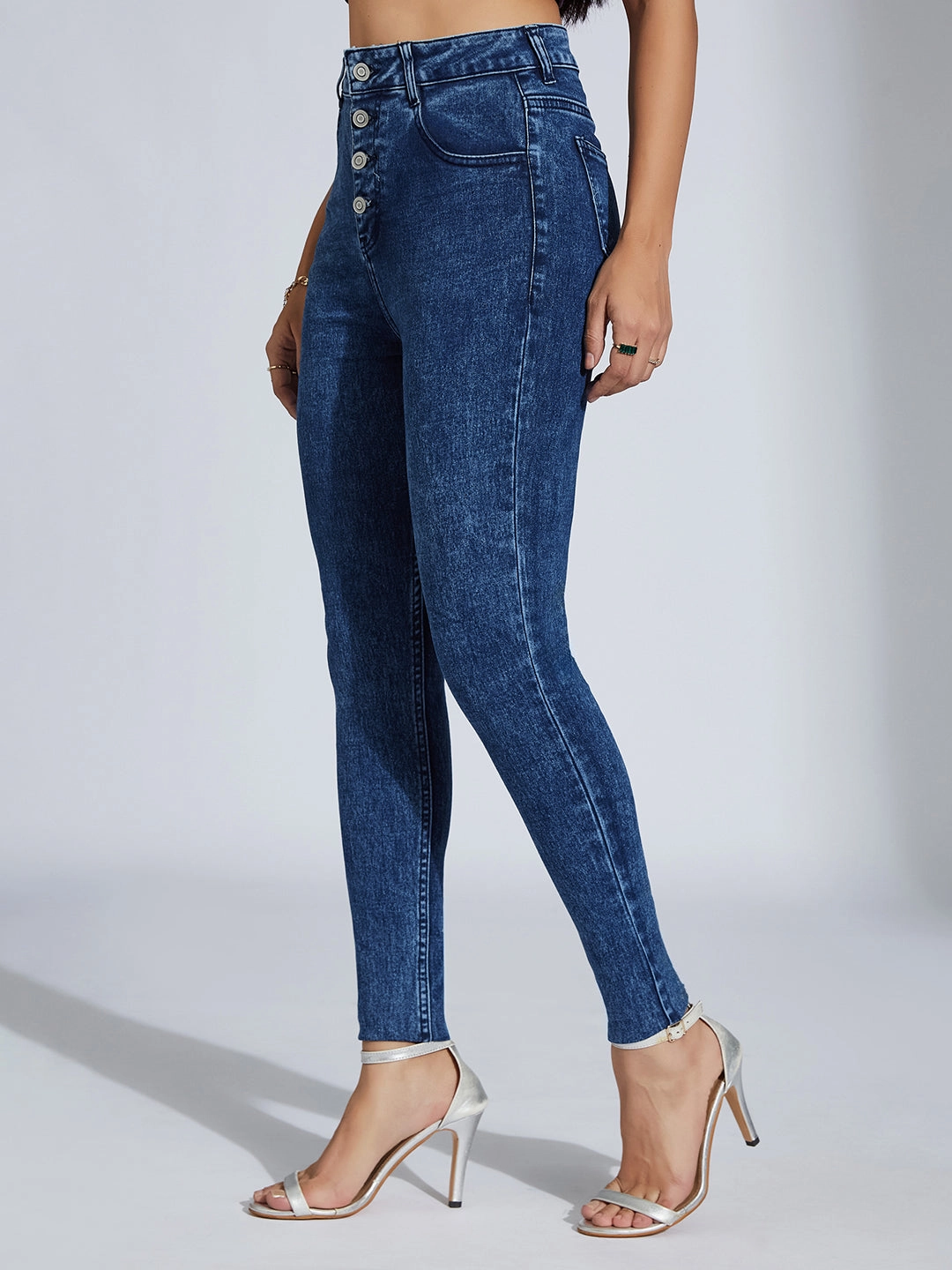 CHASEstretch? Women's Blue Skinny-Fit High-Rise Clean-Look Regular-Length Stretchable Denim Jeans Flexible Waist