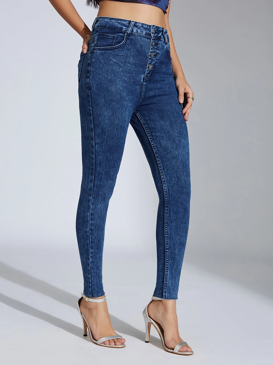 Function Ready Minimal Shrinkage Fabric CHASEstretch? Women's Blue Skinny-Fit High-Rise Clean-Look Regular-Length Stretchable Denim Jeans
