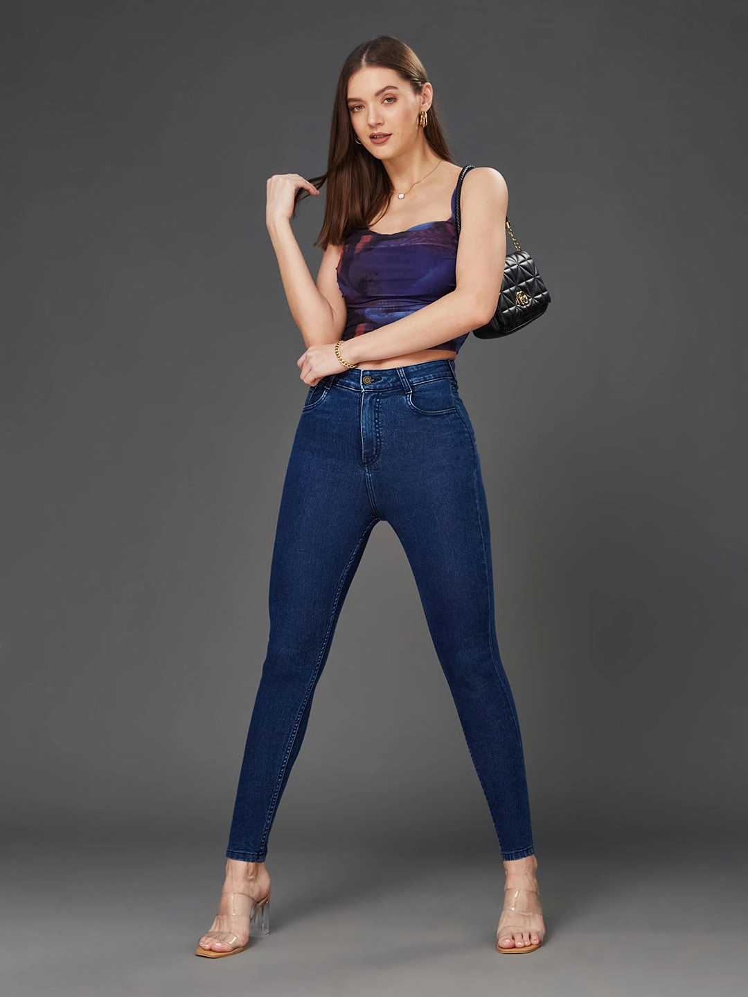 CHASEstretch? Women's Blue Skinny-Fit High-Rise Cropped Stretchable Denim Jeans Practical Comfort Trusted Outfit