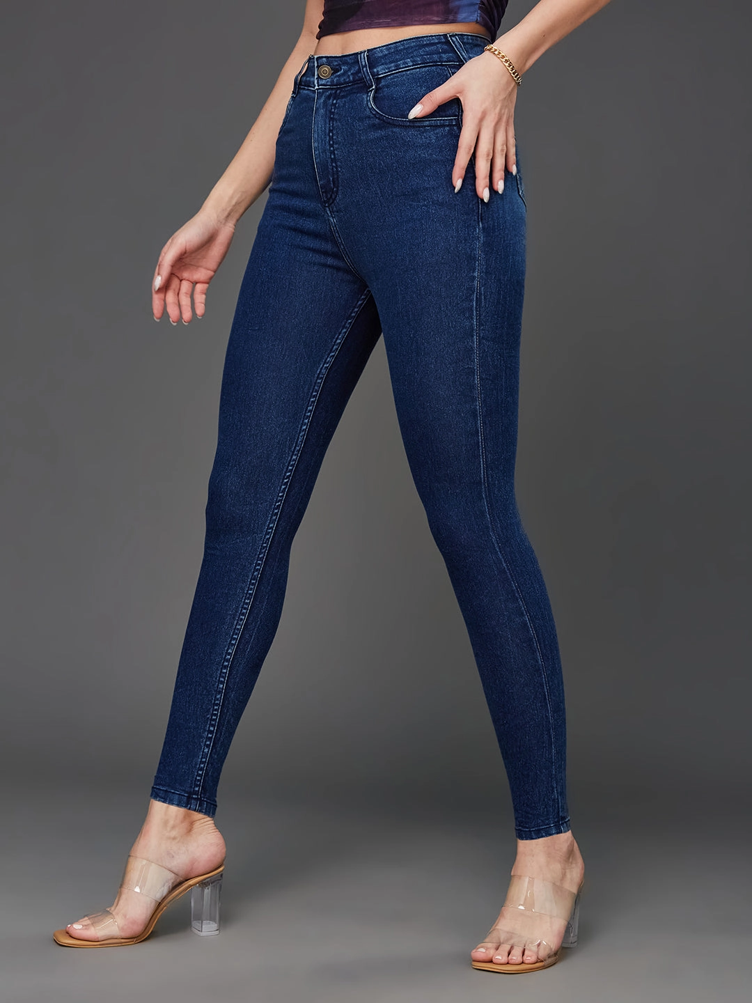 Family Style Casual Work Meeting Heavy Duty Zipper Mechanism CHASEstretch? Women's Blue Skinny-Fit High-Rise Cropped Stretchable Denim Jeans