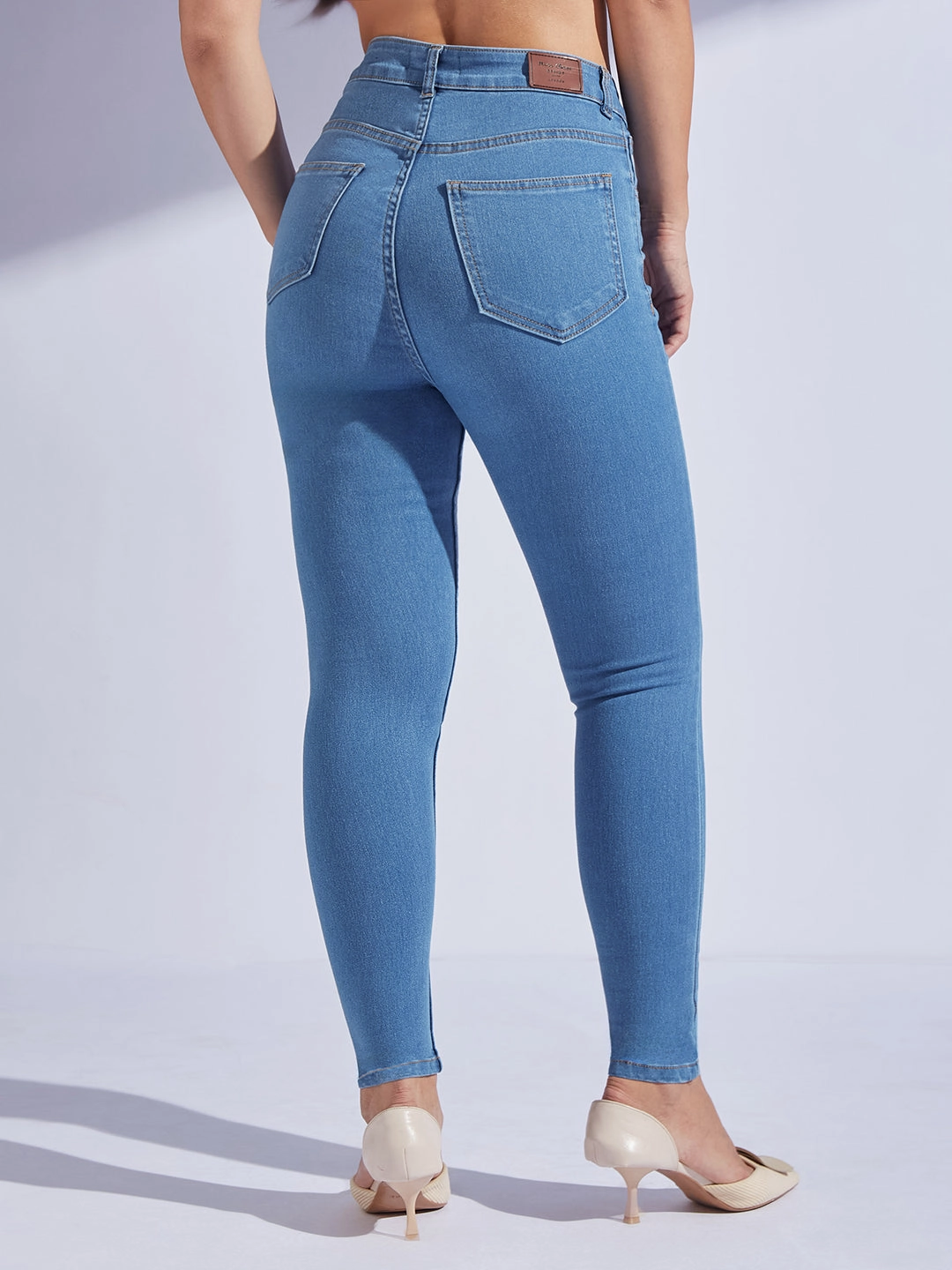 Ultra Basic CHASEstretch? Women's Blue Solid Skinny High-Rise Cropped Fringe Detailing Solid Stretchable Denim Jeans