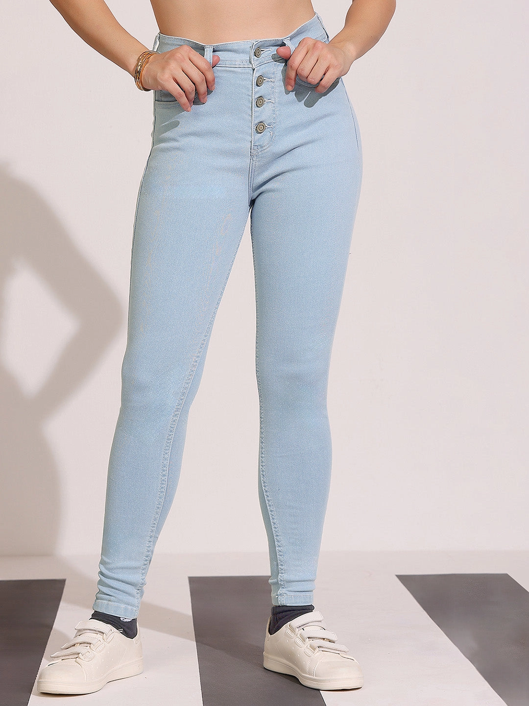 OdorResistant Flex Fit CHASEstretch? Women's Light Blue Skinny High Rise Distressed Ice Wash Regular Length Denim Jeans
