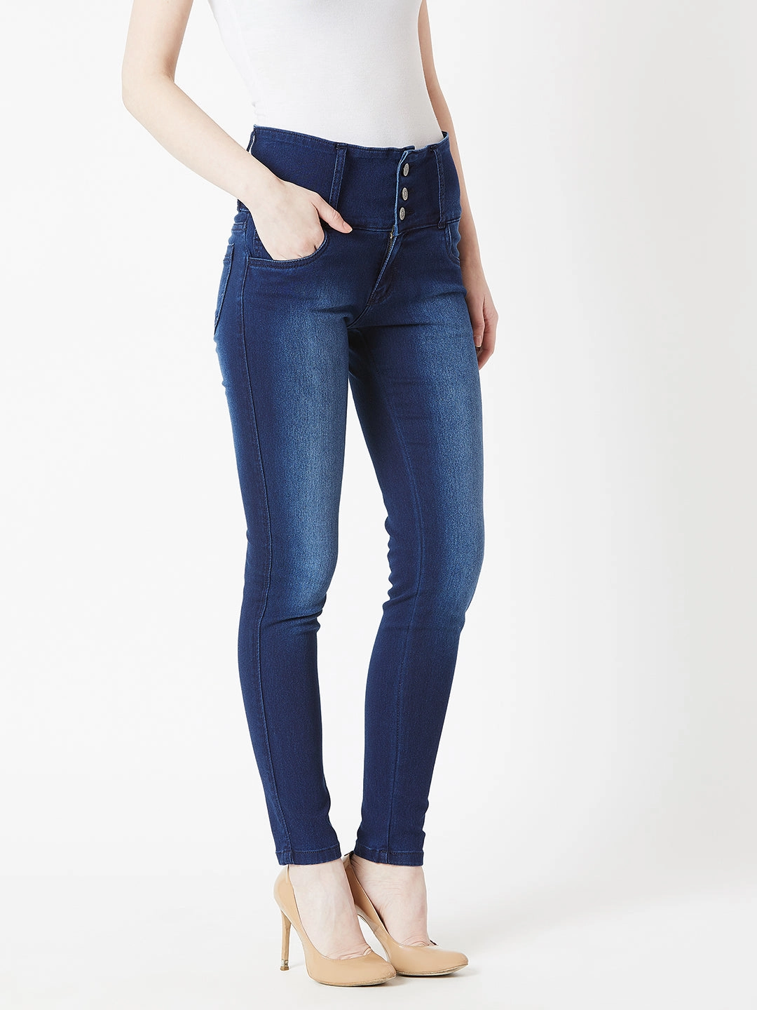 Durable Triple Stitched Seams CHASEstretch? Women's Navy-Blue Skinny-Fit High-Rise Stretchable High-Rise Denim Jeans