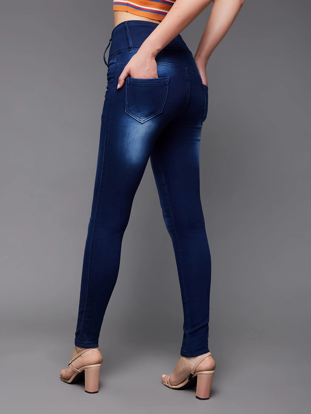 CHASEstretch? Women's Navy-Blue Skinny-Fit High-Rise Stretchable High-Rise Denim Jeans Smooth Road Trip Comfortable Choice