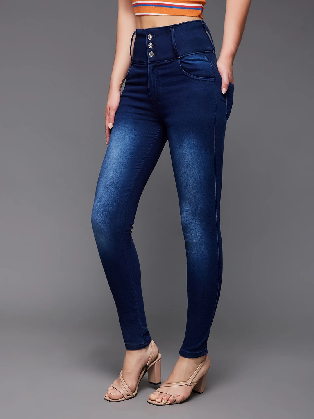 CHASEstretch? Women's Navy-Blue Skinny-Fit High-Rise Stretchable High-Rise Denim Jeans Essential Look Multi Purpose Pockets
