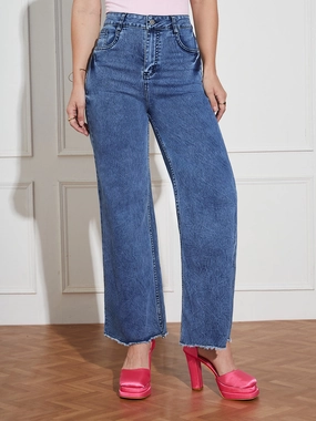 CHASEstretch? Women's Navy-Blue Wide Leg High-Rise Denim Jeans Weekender Wear Perfectly Fitted