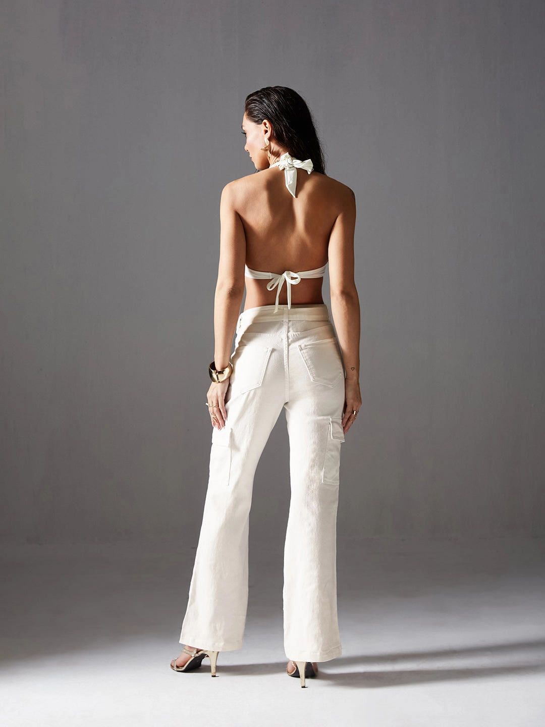 Night Out Everyday Holiday Vibes CHASEstretch? Women's White Wide-Leg High-Rise Cargo Denim Jeans