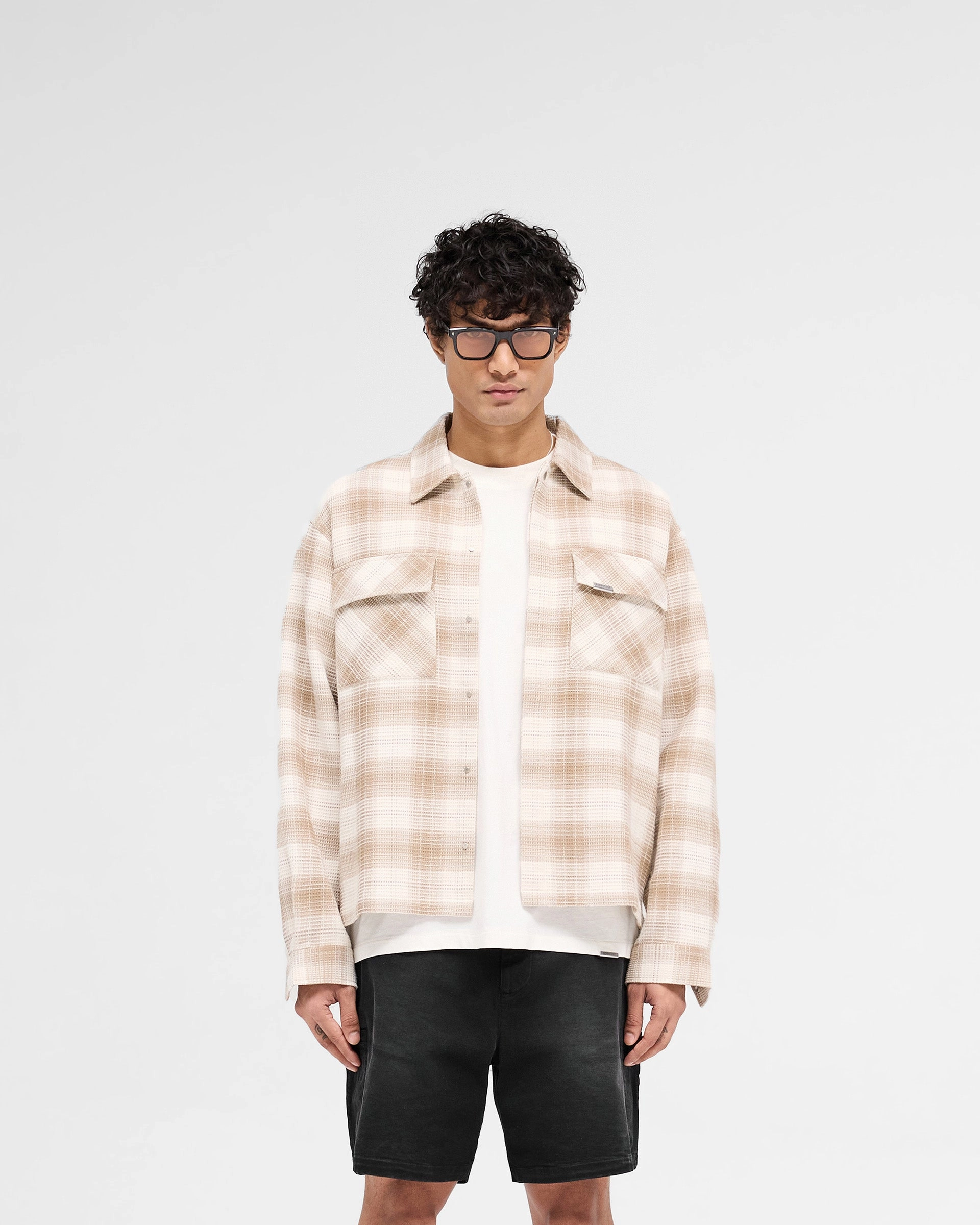 Waffle Flannel Shirt - Mid Brown Flexible Shoulder Construction